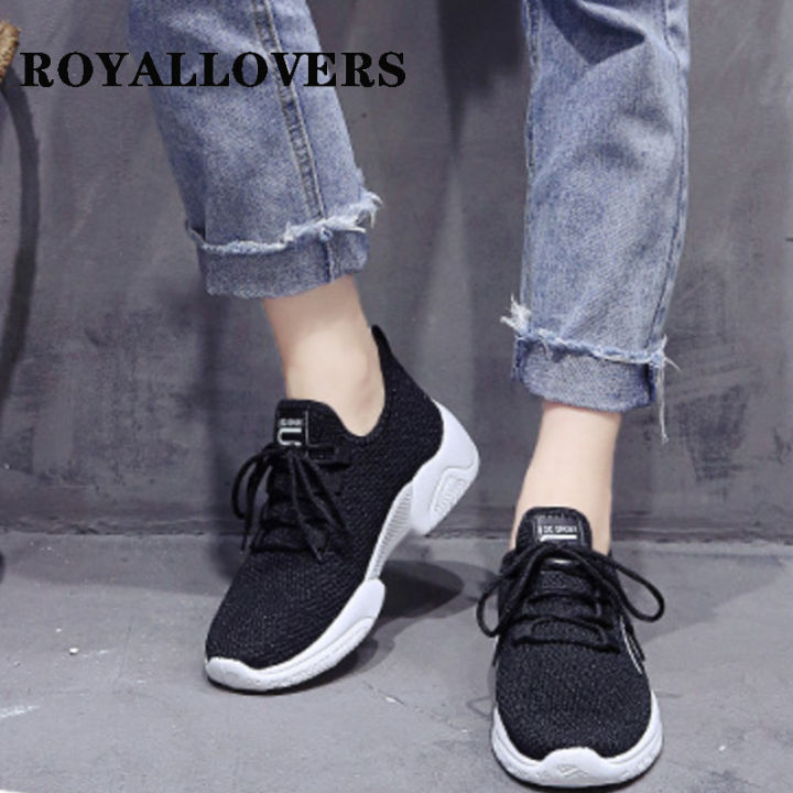 royallovers-ส่งเร็ว-รองเท้าผ้าใบสตรี-ใส่สบายและใช้งานได้หลากหลาย-รองเท้าผ้าใบสตรี-รองเท้าผ้าใบแบบยืดหยุ่นและระบายอากาศได้-สีดำ