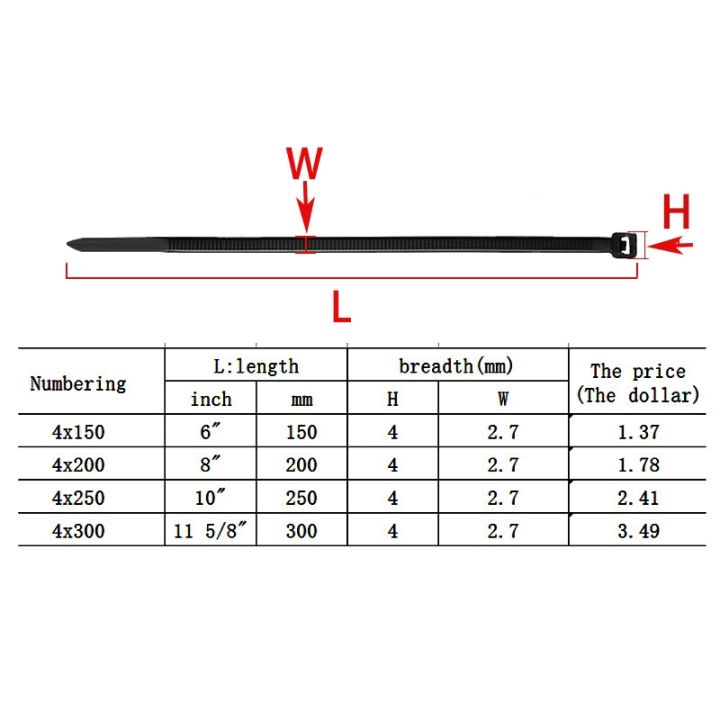 100-pcs-self-locking-plastic-nylon-cable-tie-black-white-cable-tie-fastening-ring-4x150-300-industrial-cable-tie-cable-tie-set