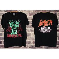 เสื้อยืดพิมพ์ลายแฟชั่น เสื้อยืด ผ้าฝ้าย 100% พิมพ์ลาย SLAYER Root Of All Evil WORLD SACRIFICE ทัวร์ทัวร์ 1988 LHZYS-5XL