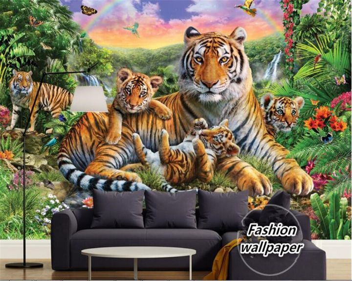 beibehang-วอลเปเปอร์ออกแบบเองป่าฝนเขตร้อนสัตว์เสือโคร่งป่าน้ำตก-erfly-papel-de-วอลเปเปอร์