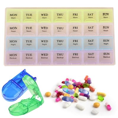 【CW】✢  7 Days 28 Compartment Lid Tablet Pill Holder Medicine Storage Organizer for