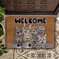 CLOOCL Printed Doormat We Hope You Like Cats Flannel Hallway Indoor Rugs Non-slip Floor Mats Bedside of Bedroom Mats