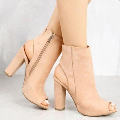 Woman Shoes Pumps Peep Toe Sandals Womens Zip Square High Heel Ankle Booties Womans Sandals 