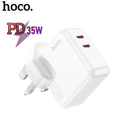 HOCO C110B USB C สองช่องเสียบชาร์จชาร์จเร็ว QC 3.0 PD35W ชาร์จผนัง2ประเภท C ช่องเสียบชาร์จ S ยูเคอียูปลั๊กตัวแปลงเดินทาง