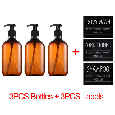 3Pcsset Soap Dispenser Bottle Bathroom Shampoo Shower Conditioner Refillable Bottles with Labels 500ML10.58zo
