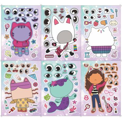 6/12Sheets Gabbys Dollhouse Make A Face Puzzle Stickers Kids Make Your Own DIY Game Children Cartoon Jigsaw Education Toys Gift