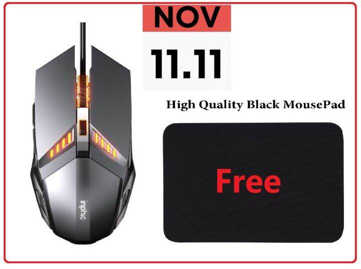 inphic PW2 H USB Wired Mouse 4800 DPI Wired Gaming Mouse Gray | Lazada