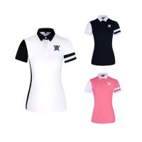 TaylorMade1 PXG1 Honma Callaway1 FootJoy DESCENTE❡☈◊ เสื้อกอล์ฟสตรีแขนสั้นเสื้อสตรีฤดูร้อนแห้งเร็วระบายอากาศกีฬากลางแจ้งเสื้อสตรีเสื้อกอล์ฟสตรีสีชมพู