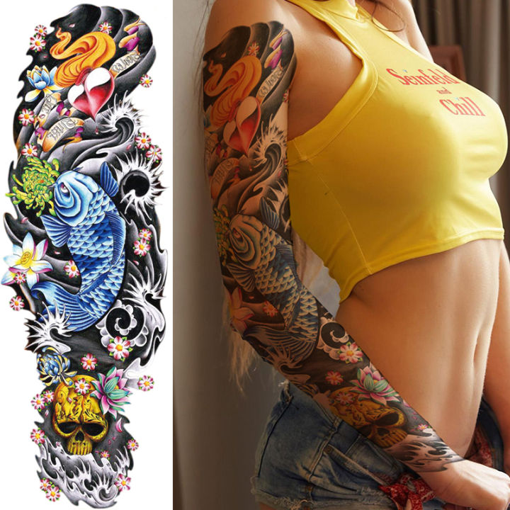 Large Arm Sleeve Tattoo Lion Wolf Waterproof Temporary Sticker Totem Women  Men