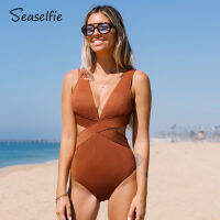 Seafelfie Shining Brown Cutout ชุดว่ายน้ำชิ้นเดียวสำหรับผู้หญิง Glittered เซ็กซี่ Plunge Monokini ชุดว่ายน้ำ2023ชุดว่ายน้ำ Beachwear