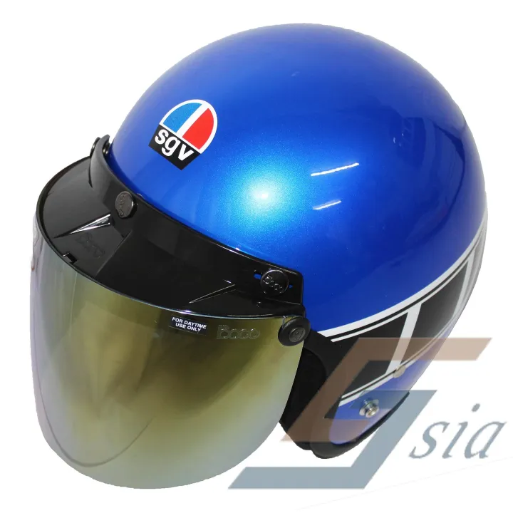SGV Racing Stripes Helmet (Blue)+Bikko Visor (Gold) Lazada