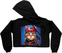 Cat Print Womens Cropped Fleece Hoodie - Pirate Cropped Hoodie for Women - Funny Hooded Sweatshirt