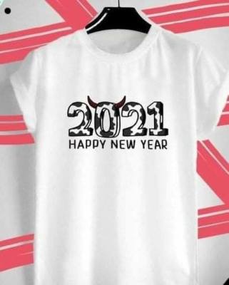 เสื้อยืด สวัสดีปีใหม่ Happy New Year 2021 ปีวัว ปีฉลู สีขาว สีเทา