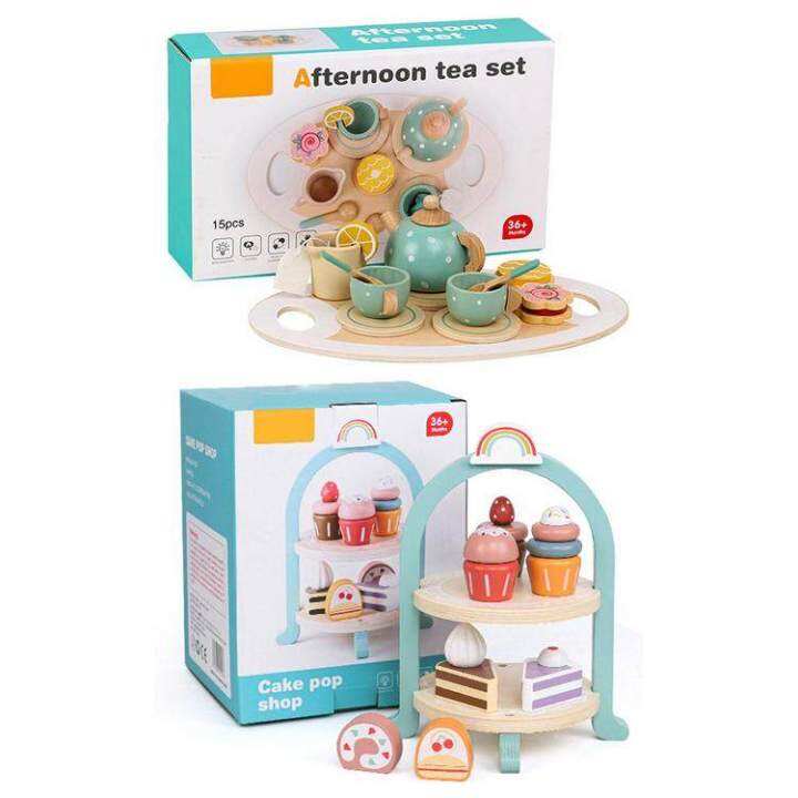 Kid Kitchen Play Set Wooden Pretend Afternoon Playset For Role Play