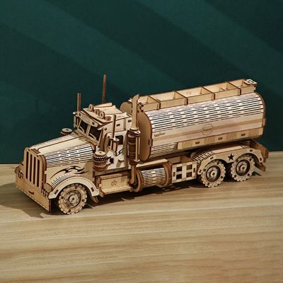 23New DIY Wooden High Difficulty Oil Tank Truck Saving Pot Puzzle Toys Mechanical Gears Fuel Tank Car 3D Assemble Building Blocks Toys