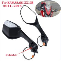 For KAWASAKI Ninja ZX10R ZX-10R ZX 10R 2011-2015 CBR650R CB650R 19-23 Foldable Rear View Rearview Mirrors LED Turn Signals Light