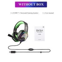 【Online】 EKSA 7.1ชุดหูฟังเสียงรอบทิศทาง,หูฟังเกมเมอร์ LED พร้อมไมโครโฟน Super Bass สำหรับ PC PS4 Xbox E1000สีเขียว