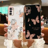 Abstract Plant Square Plating Silicone Phone Case On For Motorola Moto G60 G30 G20 G10 G50 5G 2021 G22 G52 G40 E20 G8 G9 Cover Phone Cases