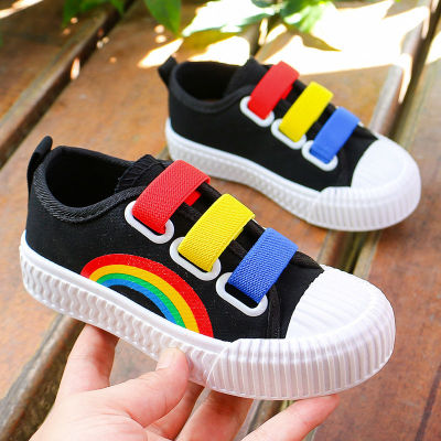 Rainbow Kids Slip On Canvas Sneakers Soft Girls Casual Shoes Boys Colorful Canvas Loafer Shoes For Children Black Kids Sneakers