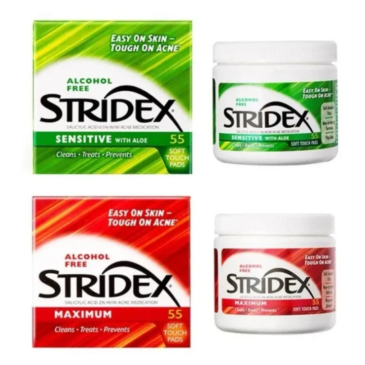 Stridex เครื่องควบคุมสิวแบบขั้นตอนเดียว/ไวต่อการใช้งานสูงสุด55แผ่น