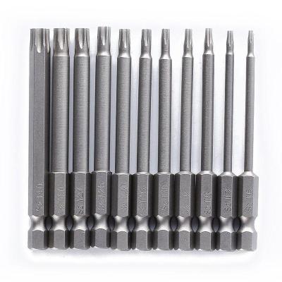 11 Pieces 1/4 Inch Hex Shank T6-T40 4 Inch Length S2 Steel Torx Security Head Screwdriver Drill Set Bits
