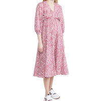 Advanced Apparel Summer Puff Sleeve Maternity Clothes Women Beautiful Floral Print Dress