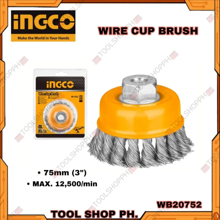 INGCO Wire Cup Brush Twisted Wire with Nut 75mm (3") WB20752 Lazada PH