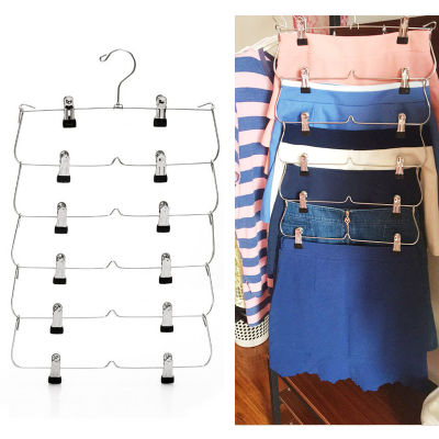 6-Tier Skirt Pants Shorts Hangers with Adjustable Clips Space Saving No Slip 12 Clips Clothing Storage Metal Skirt Rack