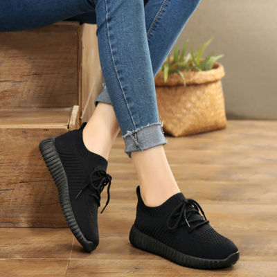 [ส่งเร็วพิเศษ!] ☀BBD☀ รองเท้ากีฬาผู้หญิง ใส่สบาย ระบายอากาศได้ดี รองเท้าลำลองแบบผูกเชือกสีดำ นุ่มและสวมใส่ง่าย ใส่สบายมาก 36-40