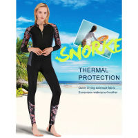 Women Diving Protection Clothes Long Sleeve Snorkeling Surfing Swimsuit Elastic Printed Stitching Wetsuits Water Sport Equipment