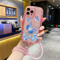 เคสรองรับการกระแทกสำหรับ Samsung กาแล็คซี่ S23 S21พิเศษ S22บวกกับหรูหราผู้หญิงลายผีเสื้อที่ป้องกันการตกห่วงโซ่ฝาสายคาดที่คล้อง