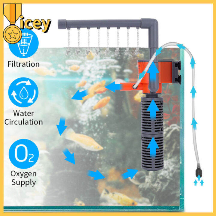 3in1 Mini Filter Builtin Air Pump Filter Oxygen Supply Fish Tank
