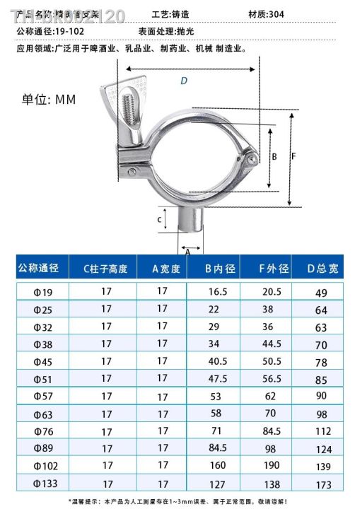 19-102mm-304-stainless-steel-sanitary-pipe-holder-clamp-type-clips-support-tube-bracket