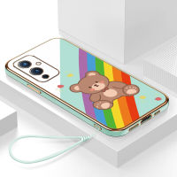 case oneplus9 กรอบสีทองชุบด้วยไฟฟ้า รวมทุกอย่าง ฝาหลัง วัสดุ TPU ป้องกันการหล่น ป้องกันการชนกัน กันน้ำ สายรัดข้อมือการ์ตูนน่ารัก เคสโทรศัพท์มือถือ