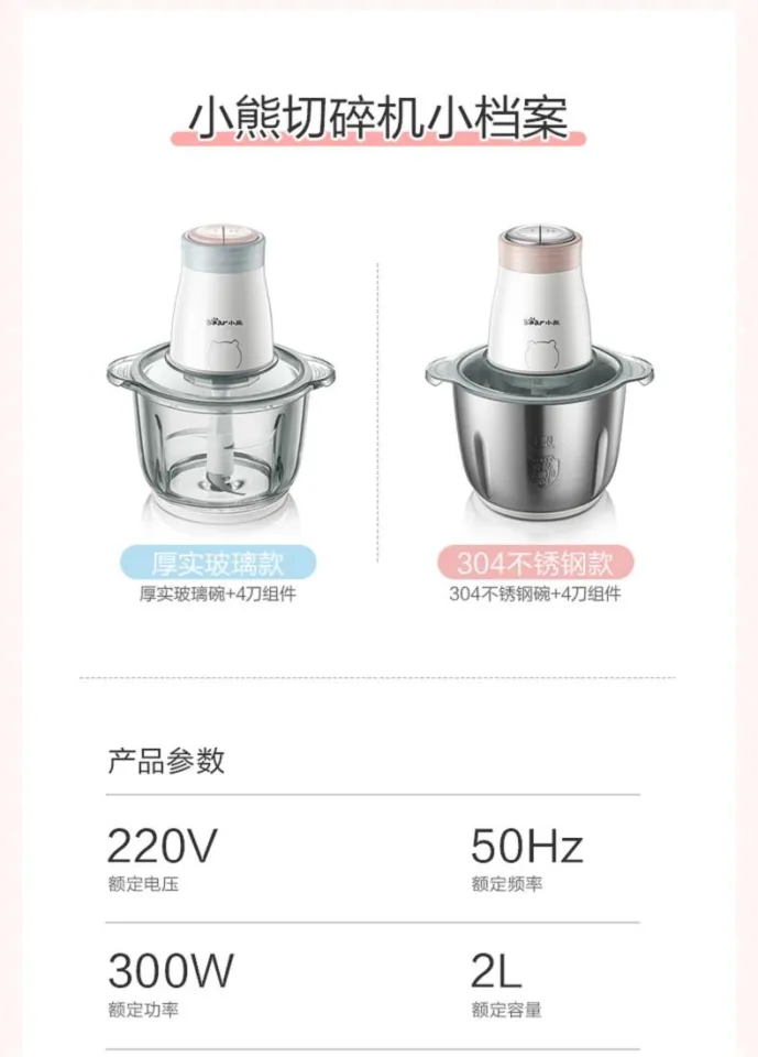 Philippines Stock ] Bear QSJ-B02Q1 2L Glass Food Processor Electric  Multipurpose Food Chopper, Blender and Mincer