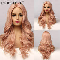 LOUIS FERRE Orange Pink Synthetic Hair Wig Natural Long Wave Wigs for BlackWhite Women Cosplay Party Daily Heat Resistant Fibre