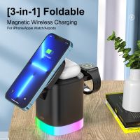 ZZOOI 3 in 1 Magnetic Wireless Charger Stand Fast Charging LED Light Dock Station for Apple Watch iWatch 7 AirPods Pro for iPhone 14