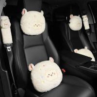 Cute Car Waist Pillow Baby Car Headrest Neck Pillow Cartoon Beige Sheep Plush Car Seat Cushion Kids Headrest Car Accessories Seat Cushions