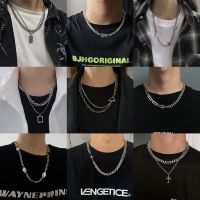 【Transparent thinking】 Bathable Titanium Steel Double Layer สร้อยคอผู้ชายและผู้หญิง Hip Hop Genderless Clavicle Chain Neutral อุปกรณ์เสริมขายส่ง