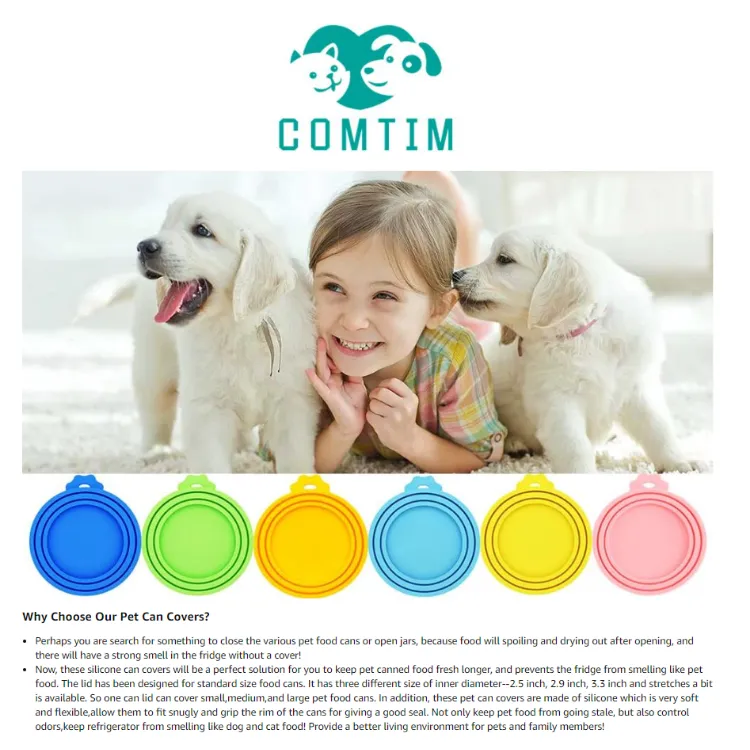 Comtim Pet Food Can Cover Silicone Can Lids for Dog and Cat Food(Universal  Size,One fit 3 Standard Size Food Cans),Blue and Green