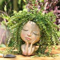 Face Head Planter Succulent Plant กระถางดอกไม้เรซิ่นคอนเทนเนอร์รูระบายน้ำกระถางดอกไม้รูป Garden Decor Tabletop Ornament