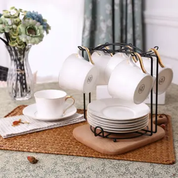 Plate Wall Display Rack for Coffee Cup & Saucer, Holder for 4 Plates & Mugs  Sets