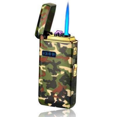 ZZOOI New Camouflage USB Arc Lighter Windproof Metal Gas Lighter Torch Turbine Electronic Plasma Lighter Outdoor Survival Smoking Tool