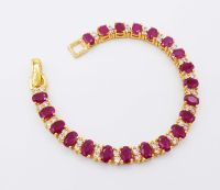 Gorgeous Thai Flower Ruby Cubic Zirconia CZ 22k 24k Yellow Gold GP Women Jewelry