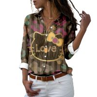 ▫  Spring Ladies Casual Long Sleeve Shirt Top Fashion Loose HELLO KITTY Button Print Top S-5XL Y2K