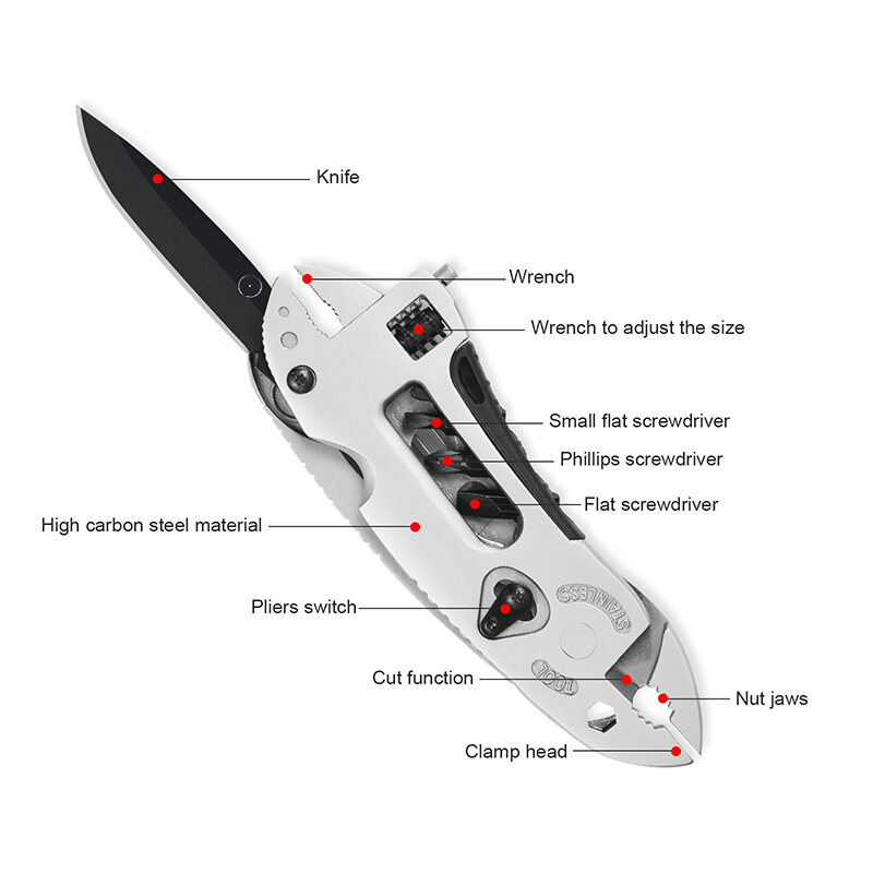 KIPRUN Fold Multi Tool Plier Repair Adjust Gear Outdoor Survive Camp Screwdriver Wrench Jaw Plier Multipurpose Multifunction Spanner