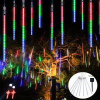 Solar Powered LED Meteor Shower Icicle Christmas Lights Waterproof Raindrop Tube String Lights For Garden Holiday Wedding Party