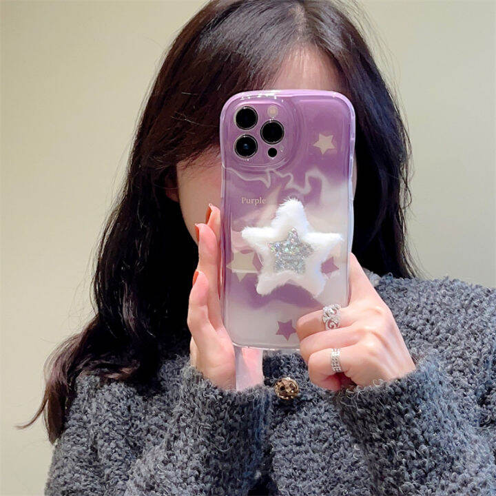 ความรู้สึกมึนงง-dye-starry-cell-phone-case-สำหรับ-iphone12-เคส-air-cushion-wave-edge-สำหรับ-iphone11promax-เคสโทรศัพท์สีม่วงแฟชั่นสำหรับ-iphone13-plush-star-holder-เคสโทรศัพท์สำหรับ-iphone12promax