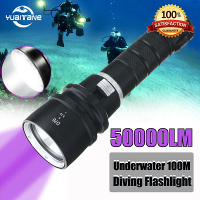 [100% พึงพอใจ] 50000lm T6 LED ไฟฉายดำน้ำใต้น้ำ 100M Scuba ไฟฉายโคมไฟ