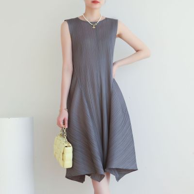 เดรสมีจีบ Miyake Premium Niche Design Slim Fit Slimming Youthful-Looking Ruffled Dress 6619